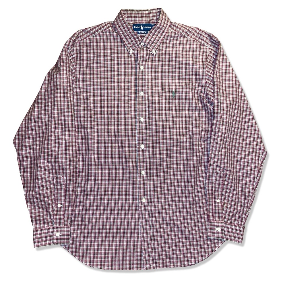 Polo Ralph Lauren Shirt XL 17 Plaid Long Sleeve Button Down Classic Fit Red